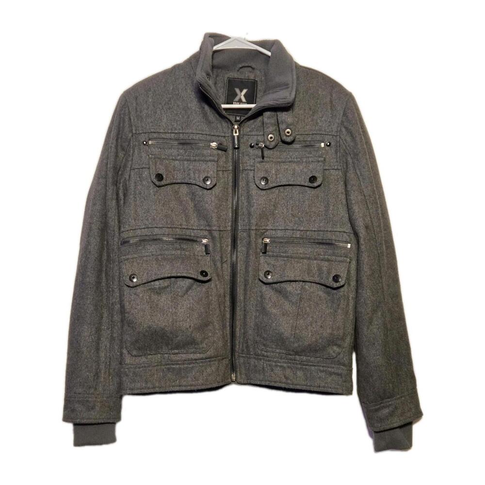 X-Ray Jeans Men’s Gray Wool Blend Military Field Jacket Utility Full Zip Medium